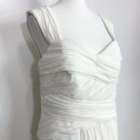 - MONIQUE LHUILLIER BRIDESMAID WHITE CHIFFON SLEEVELESS BRIDAL WEDDING DRE… - Picture 4 of 11